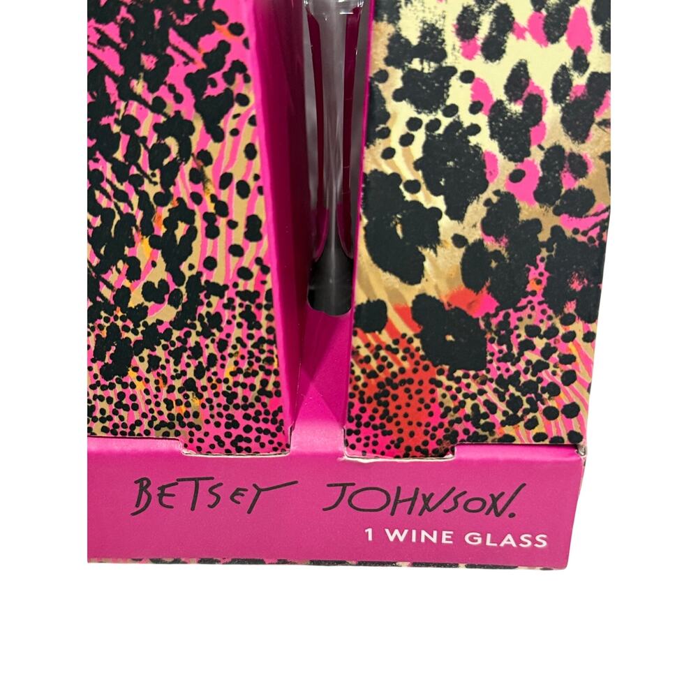 NWT Betsey Johnson Leopard Print Wine Glass Set of 2 - Pink & Black Animal Print - Picture 9 of 12